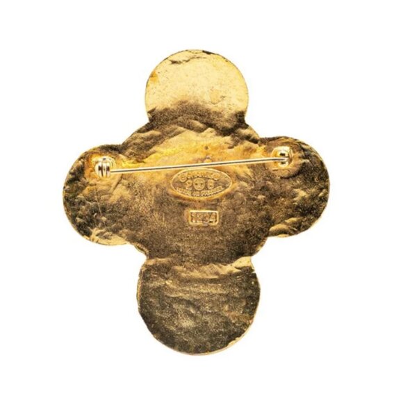 CHANEL CC Logos Round Cross Brooch Gold Tone 28 1234 Pin Auth w/Box #4054 - Picture 3 of 5